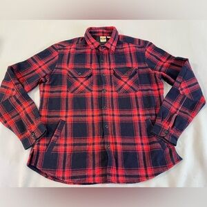 All Son Brand Men’s Jacket‎ Plaid Red Black Sz Large Wool Polyester